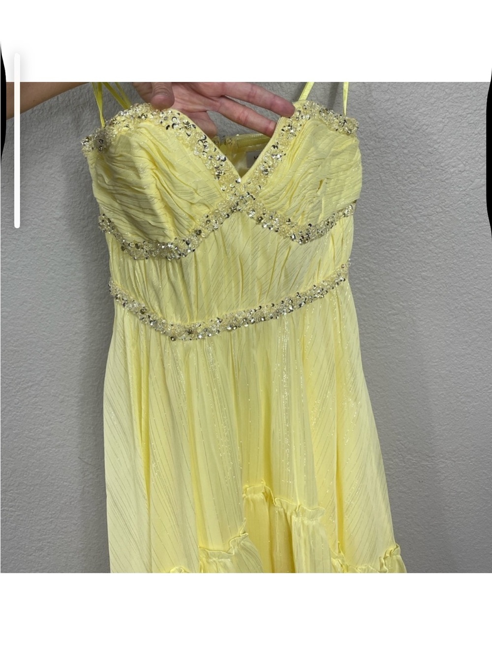 NWT Mac Duggal 68096 Strapless High Low Dress Lemon Yellow Shimmer Chiffon Sz 4 - Picture 2 of 8